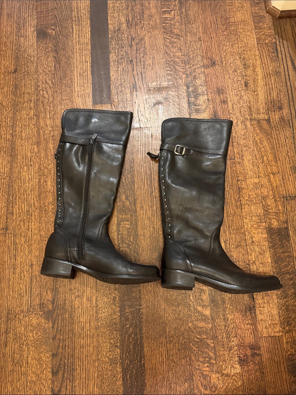 Blondo Black Over-the-Knee Leather Riding Boots with Stud Detail - size 11